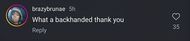 A user calls Crawford's thank you "backhanded" (image via @brazybrunae on Instagram)
